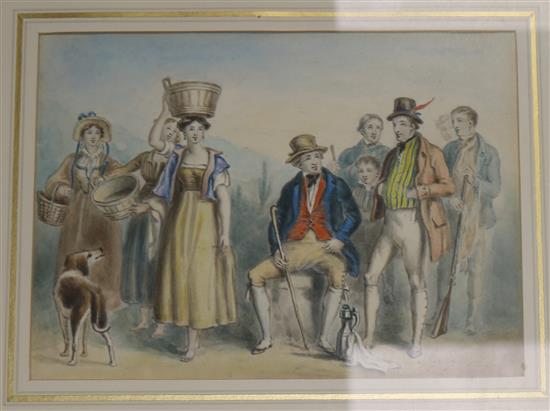 19th century English School Travellers at rest 6 x 8.25in.